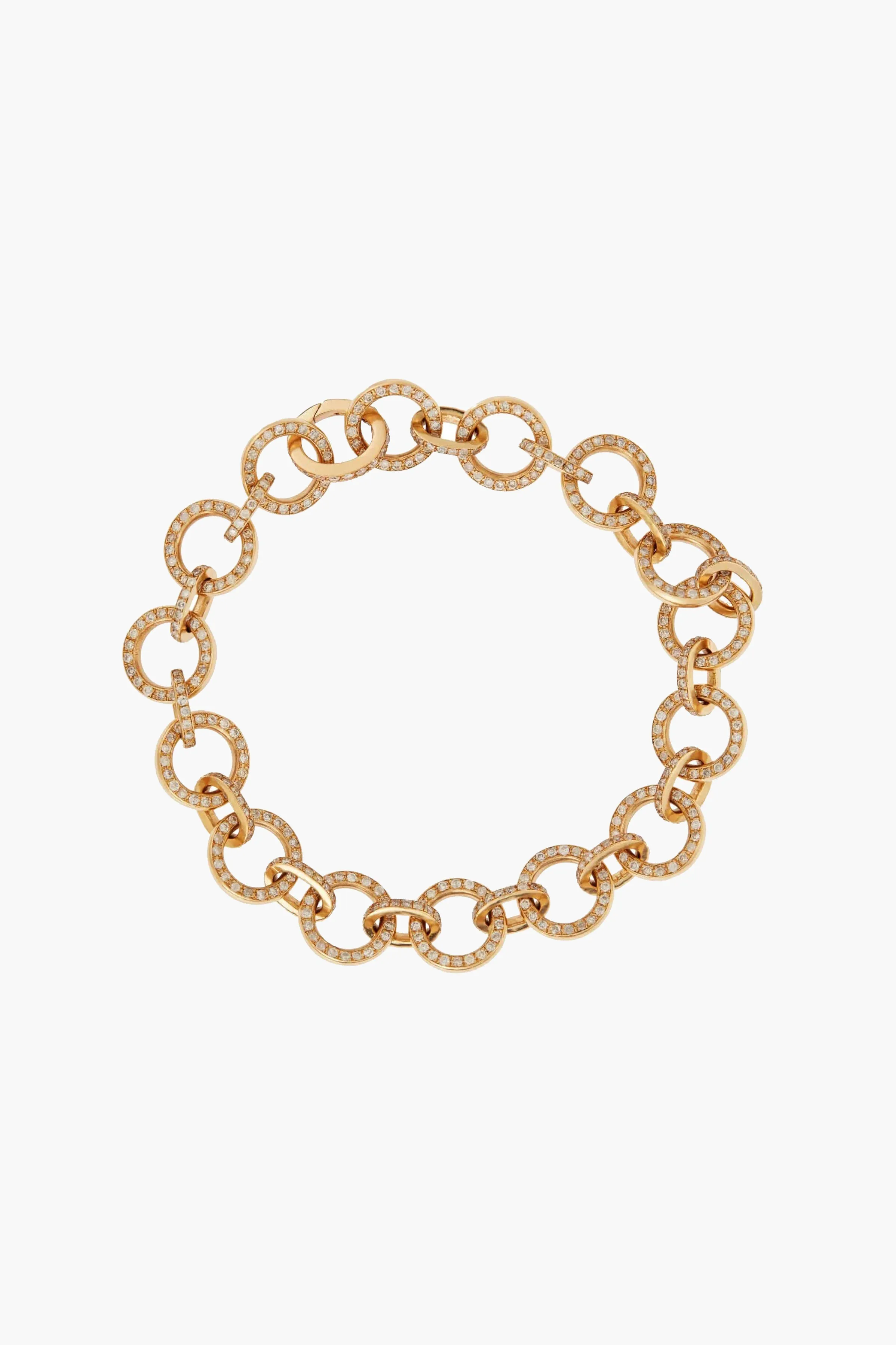 18K Yellow Gold Round Link Diamond Bracelet