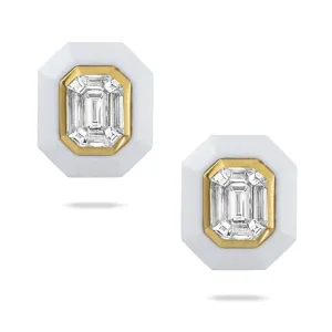 18KT Yellow Gold White Agate and Diamond Earrings