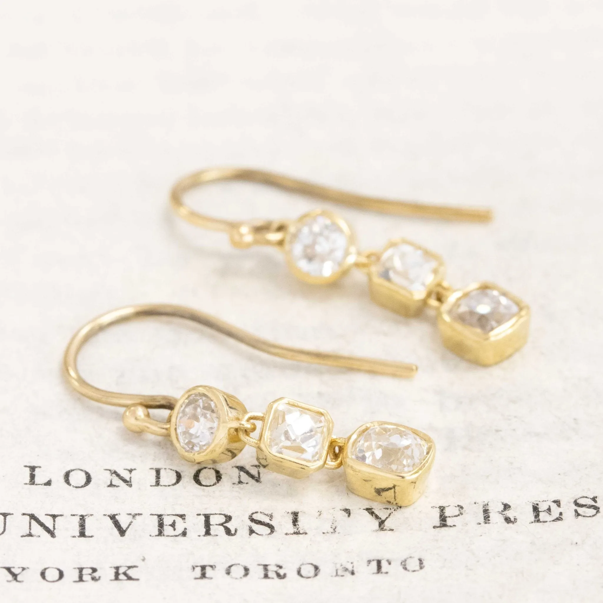 1.90ctw Mixed Antique Cut Diamond Drop Bezel Earrings