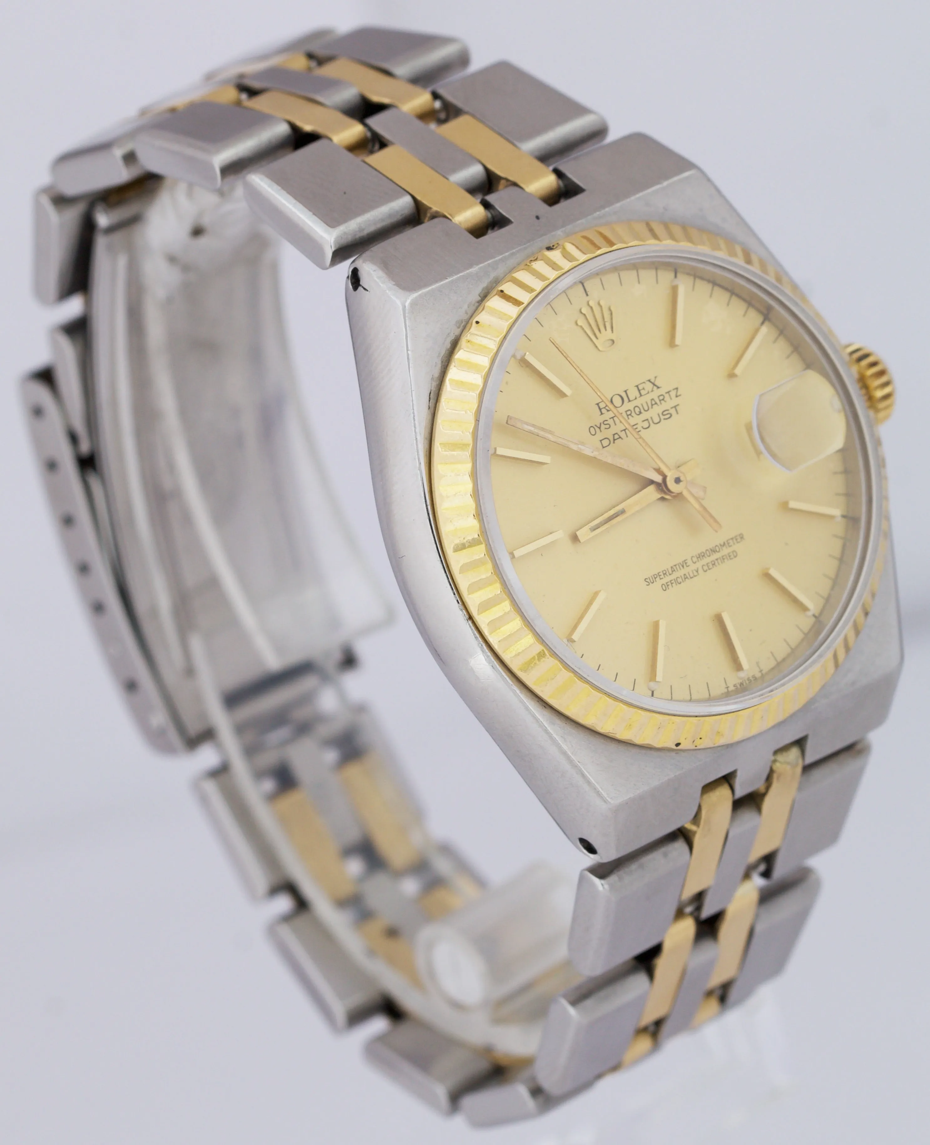 1983 Rolex Oysterquartz DateJust Two-Tone Gold Stainless Integral Watch 17013