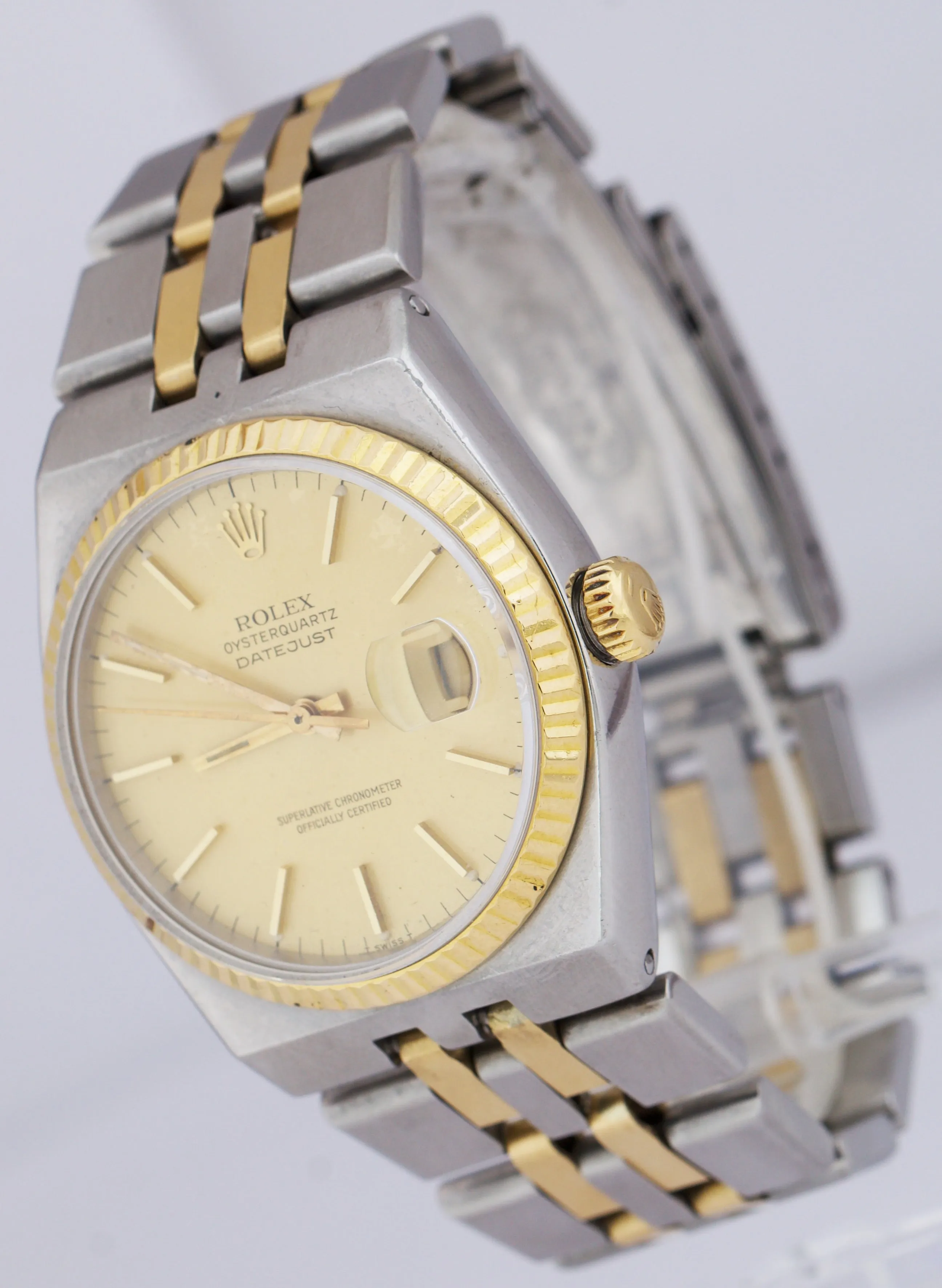 1983 Rolex Oysterquartz DateJust Two-Tone Gold Stainless Integral Watch 17013
