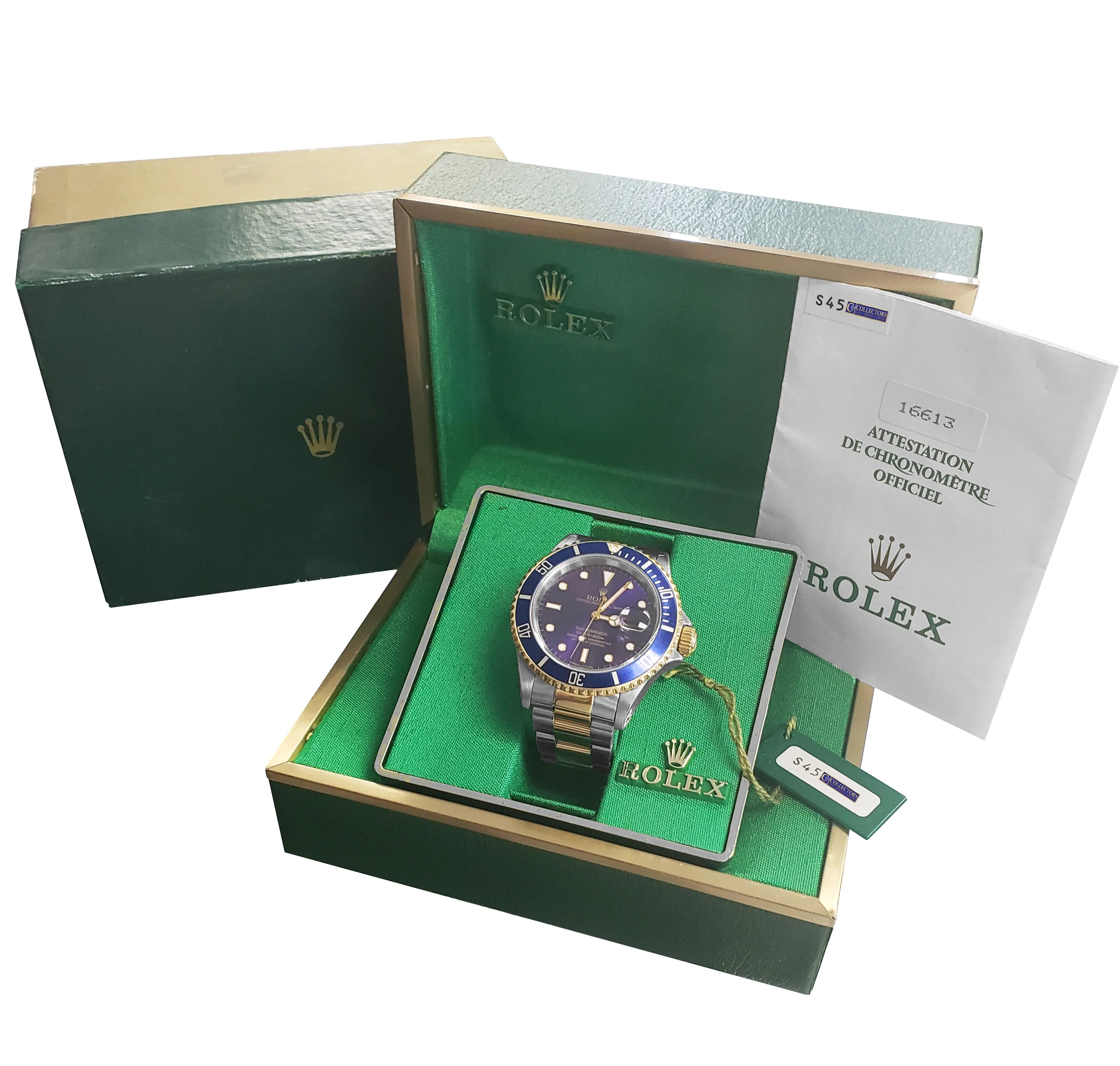 1994 PURPLE Rolex Submariner 16613 Two-Tone Gold Stainless Steel 40mm Blue Watch