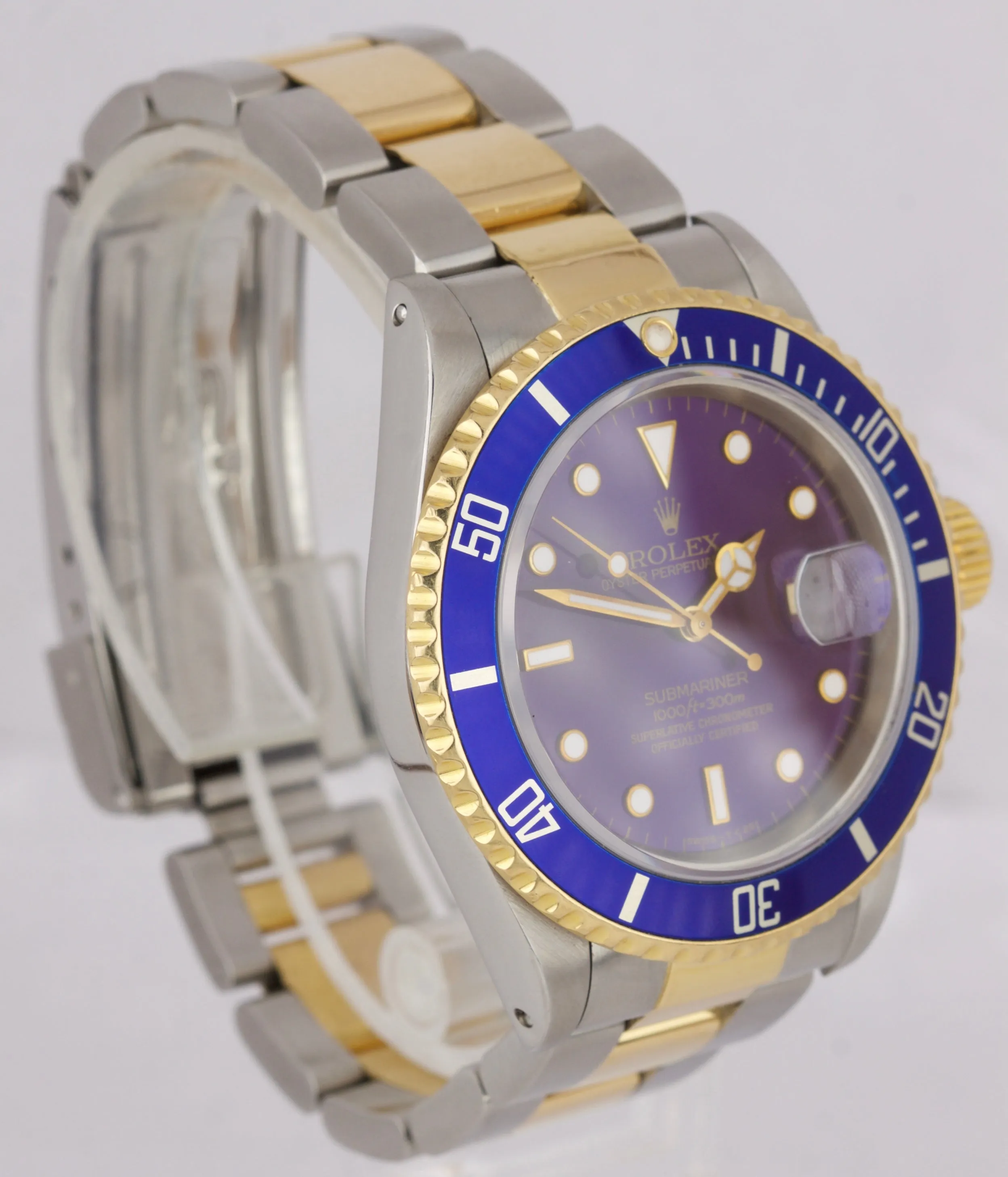 1994 PURPLE Rolex Submariner 16613 Two-Tone Gold Stainless Steel 40mm Blue Watch