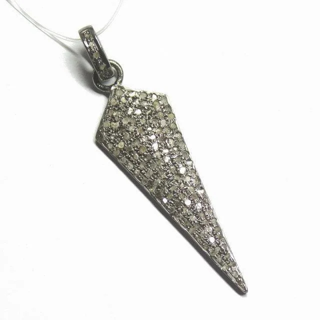 1pc Drop Pave Diamond 925 Sterling Silver Gold Vermeil Charm Pendant 53mm x 14mm
