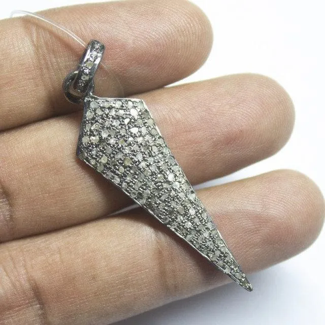 1pc Drop Pave Diamond 925 Sterling Silver Gold Vermeil Charm Pendant 53mm x 14mm