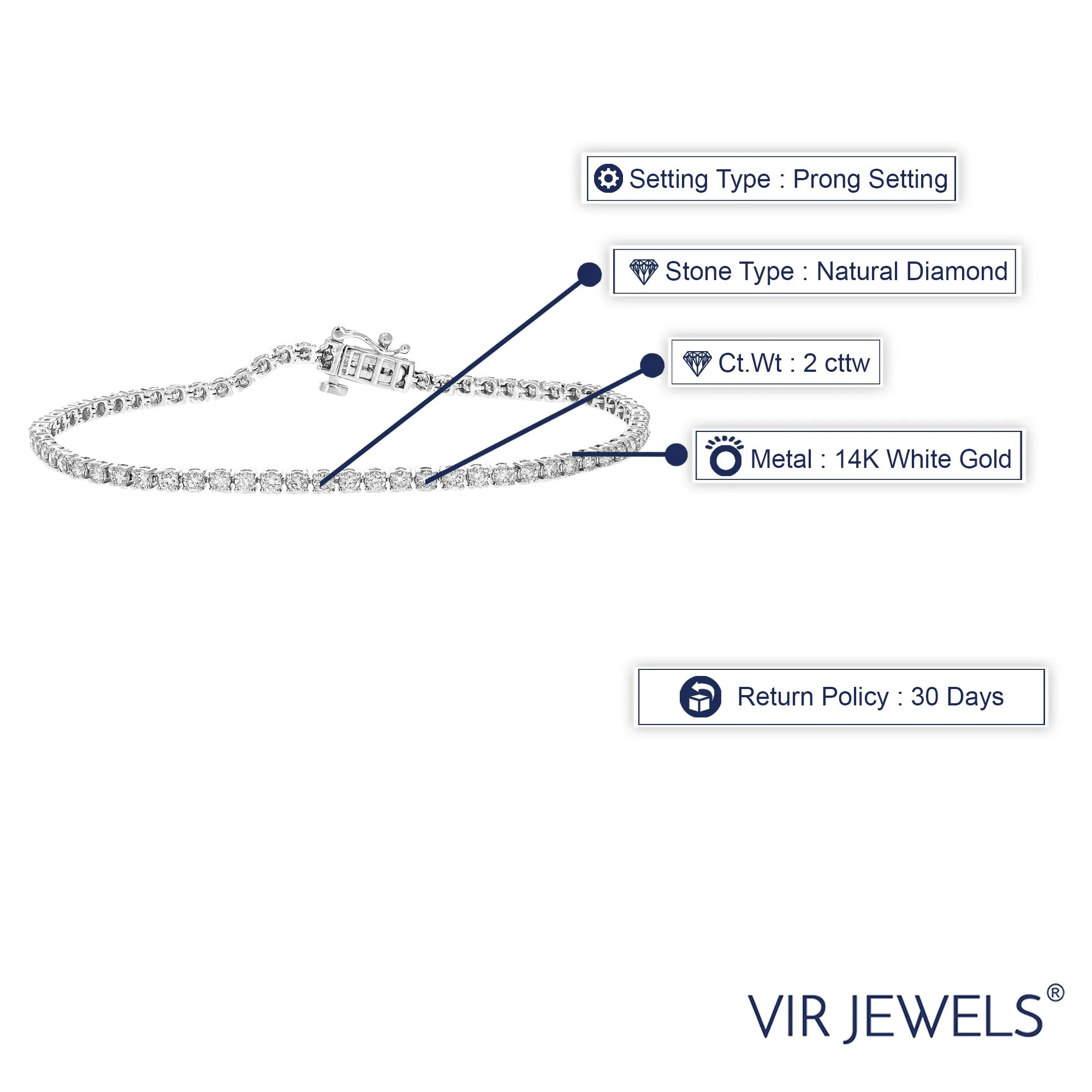 2 cttw Classic Round Diamond Tennis Bracelets in 14K White Gold