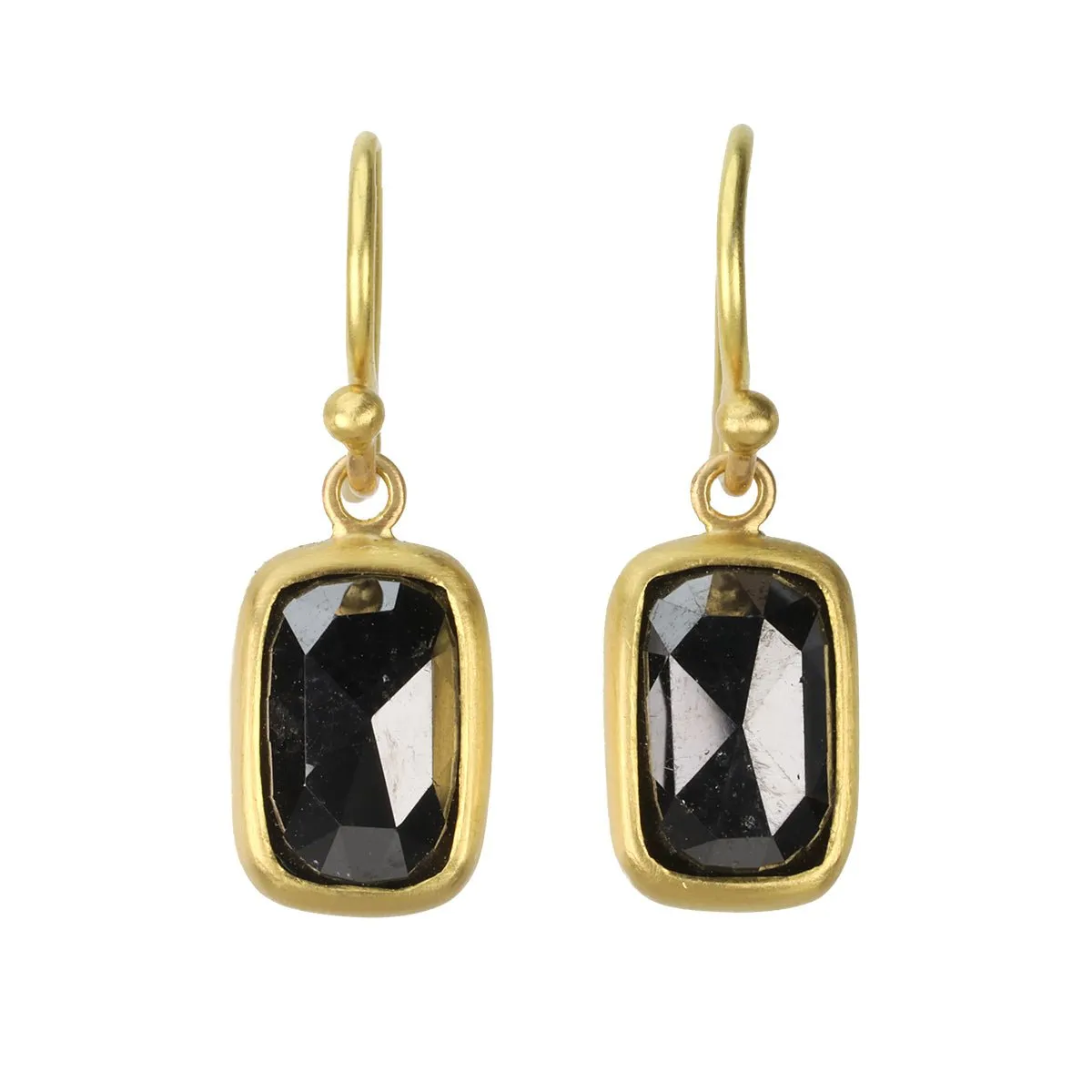 20 & 22K Gold Bezel-Set Rosecut Cushion Black Diamond Earrings