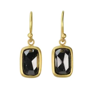 20 & 22K Gold Bezel-Set Rosecut Cushion Black Diamond Earrings