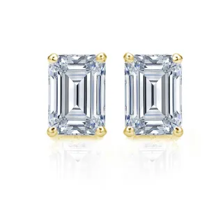 2.00 CTW Diamond Studs Earrings 14k Yellow Gold Screw Back Natural Emerald Cut
