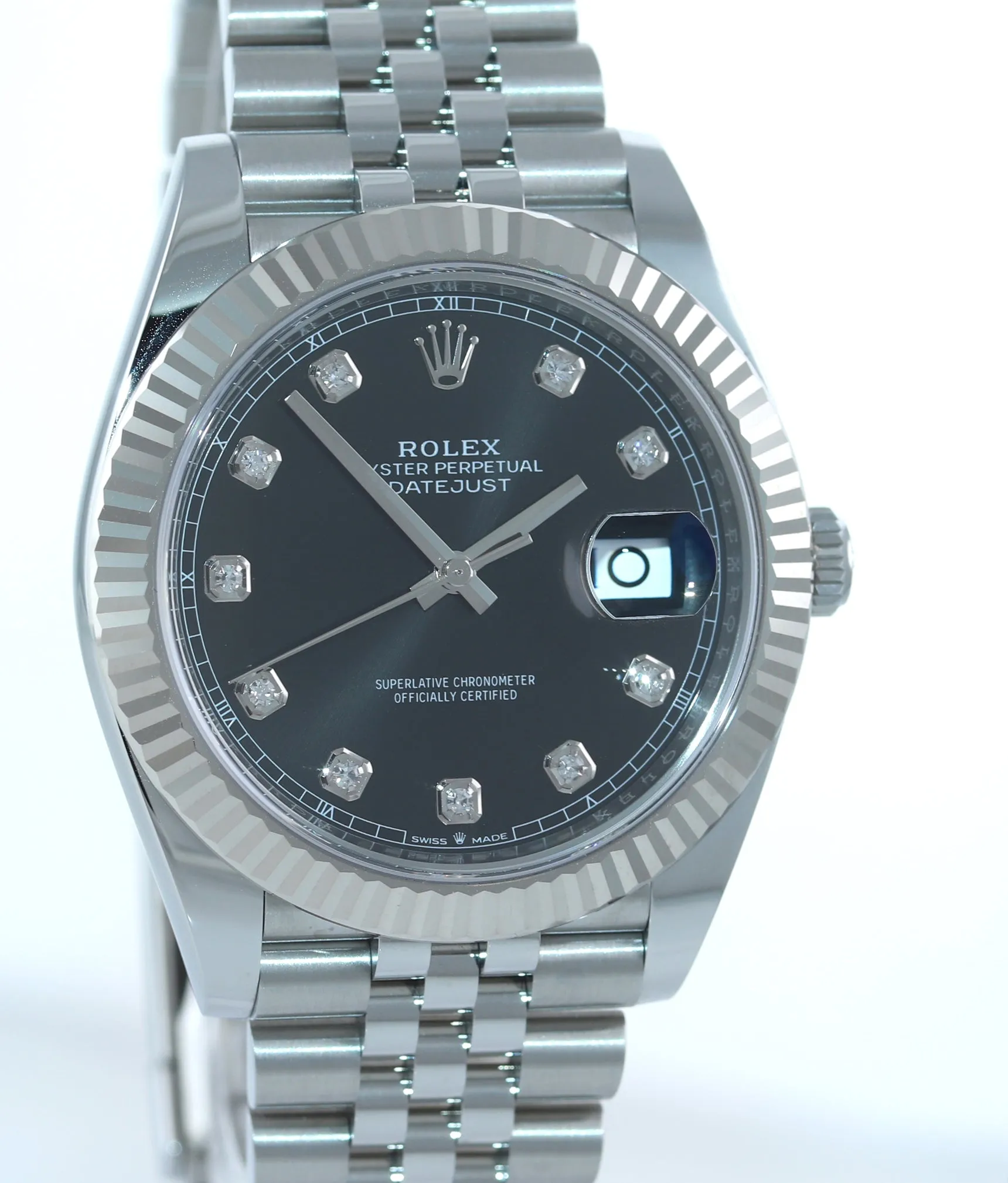 2021 NEW PAPERS Rolex DateJust 41 126334 Black Diamond Fluted Jubilee Watch Box