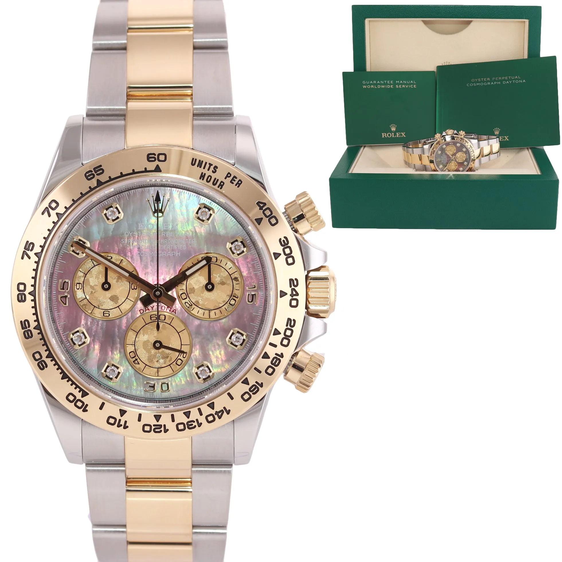 2021 Rolex Daytona 116503 Dark Mop Crystal Diamond Two Tone Steel Gold Watch Box