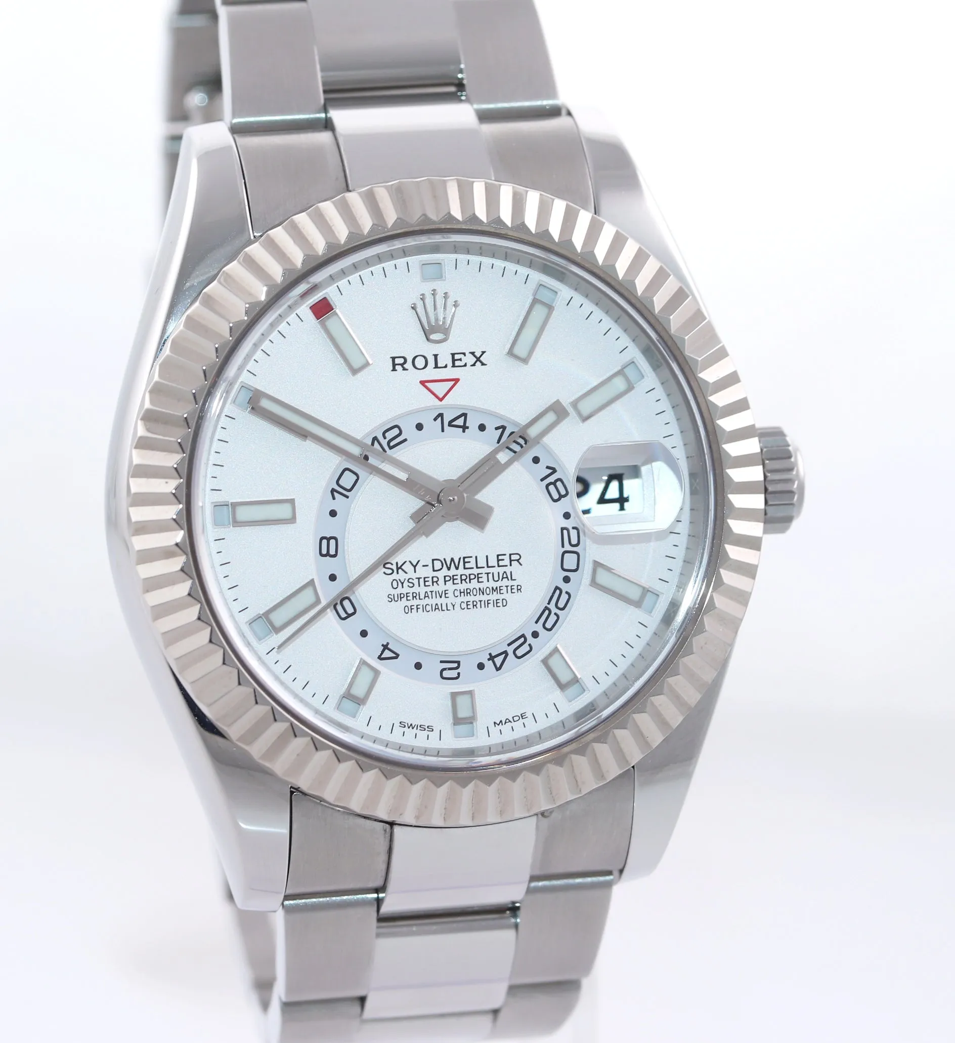 2021 Rolex Sky-Dweller Steel White Gold Fluted Bezel White 326934 42mm Watch