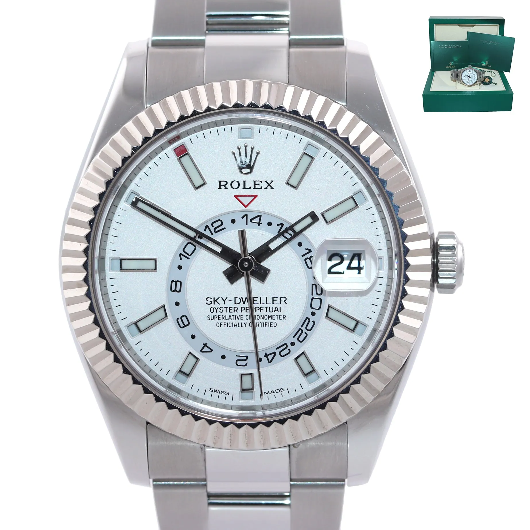 2021 Rolex Sky-Dweller Steel White Gold Fluted Bezel White 326934 42mm Watch