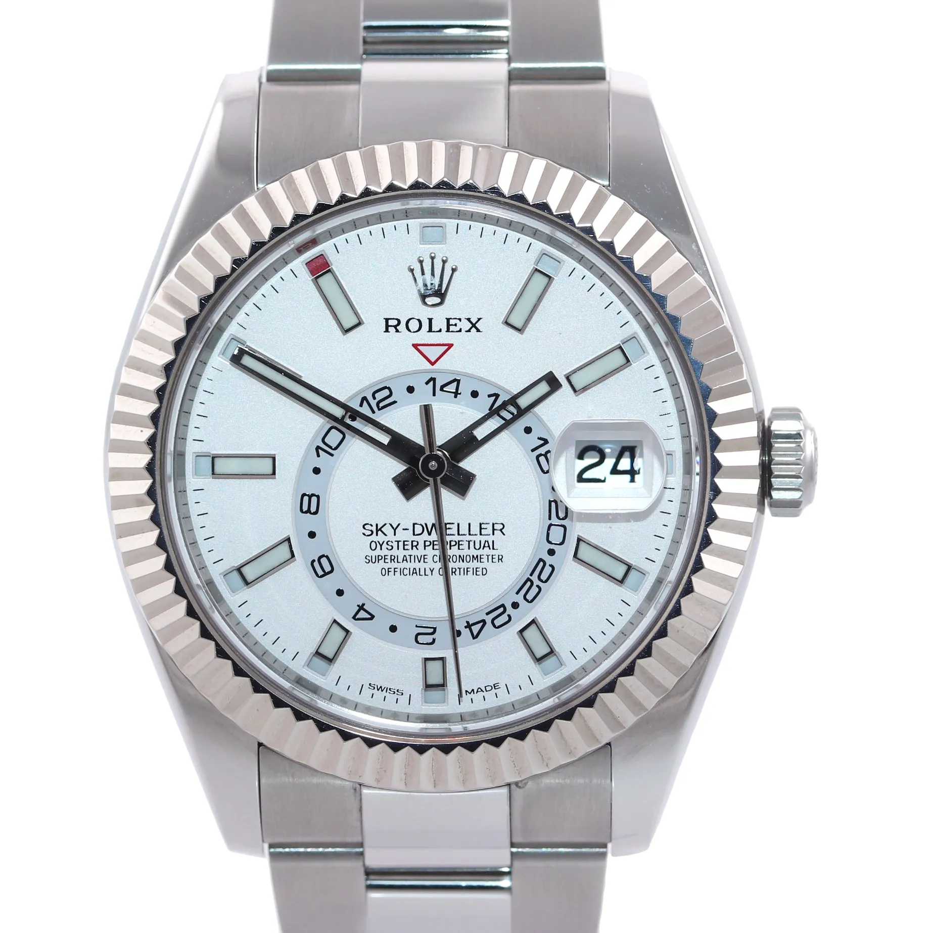 2021 Rolex Sky-Dweller Steel White Gold Fluted Bezel White 326934 42mm Watch