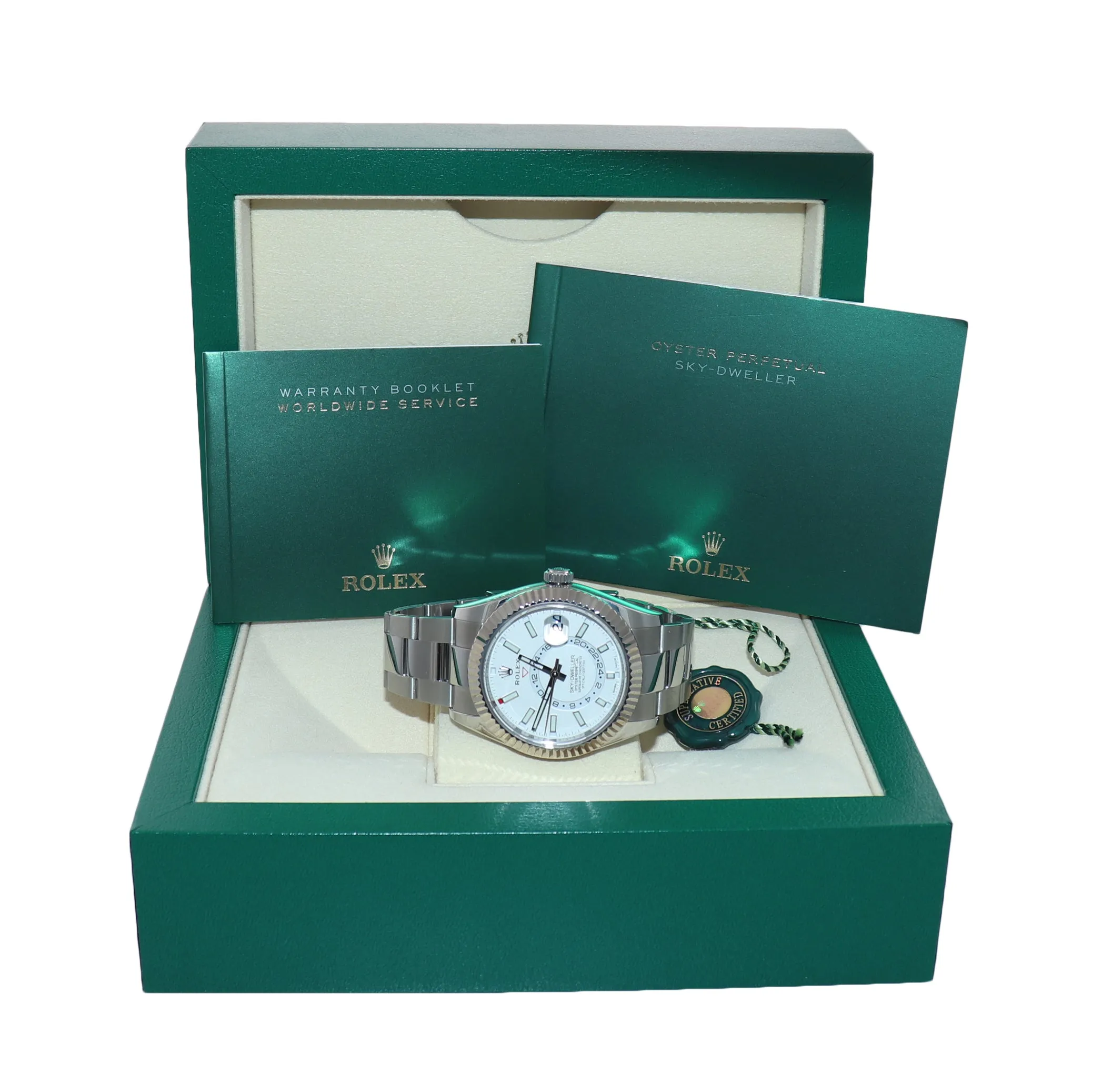 2021 Rolex Sky-Dweller Steel White Gold Fluted Bezel White 326934 42mm Watch