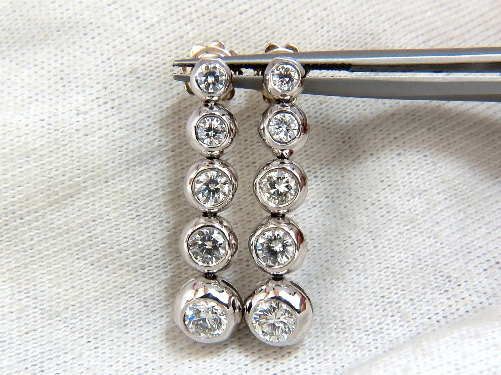 2.04ct NATURAL ROUND DIAMONDS BEZEL FLUSH 5 TIER DANGLE EARRINGS JAZZ