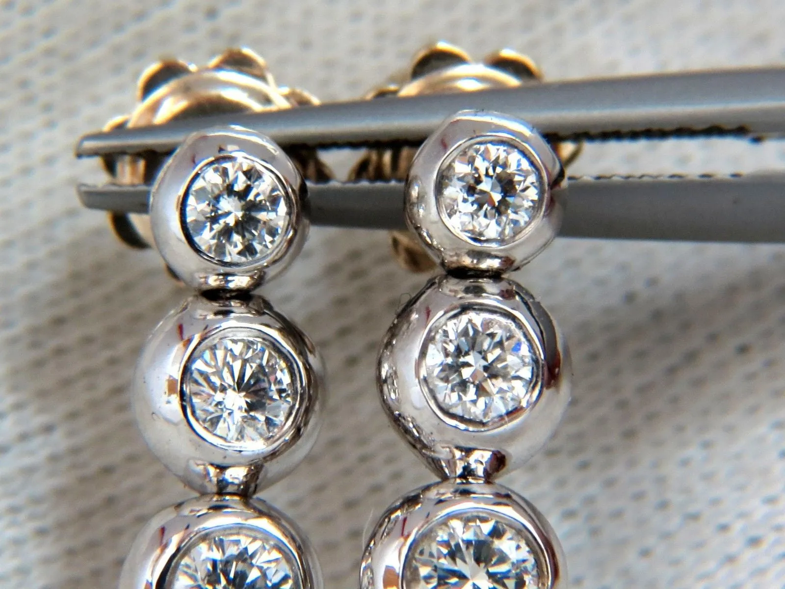 2.04ct NATURAL ROUND DIAMONDS BEZEL FLUSH 5 TIER DANGLE EARRINGS JAZZ