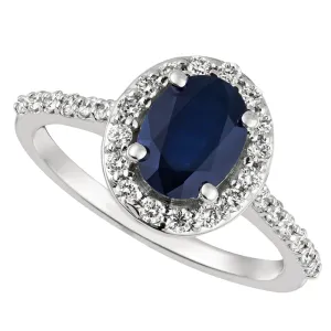 2.05 Carat Natural Diamond & Sapphire Engagement Ring 14K White Gold