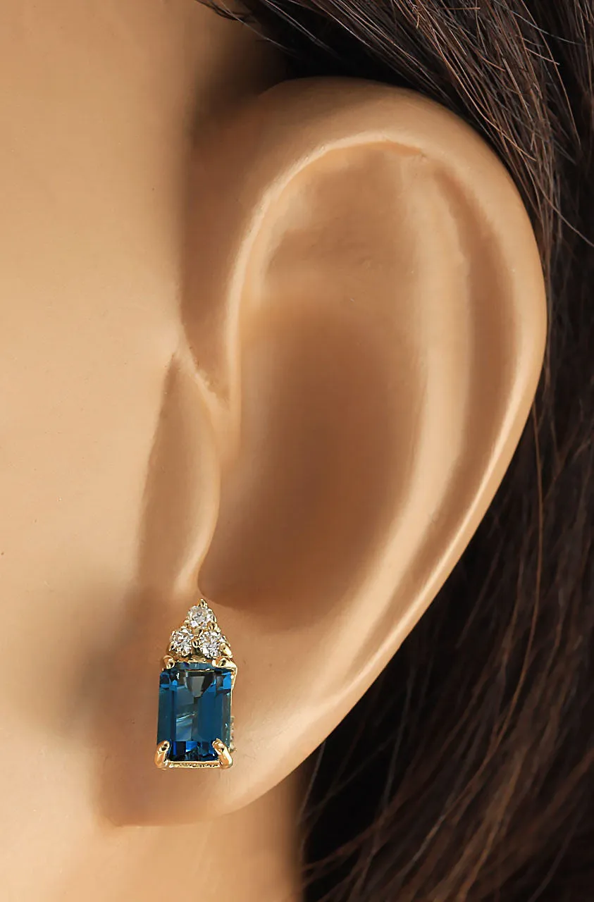 2.15 Carat Natural Topaz 14K Yellow Gold Diamond Earrings