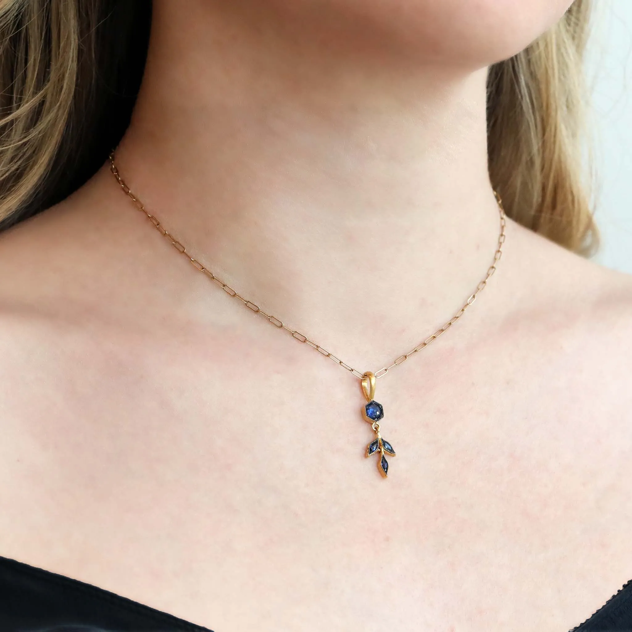 22K Gold Blue Sapphire Marquise "Wheat" Charm