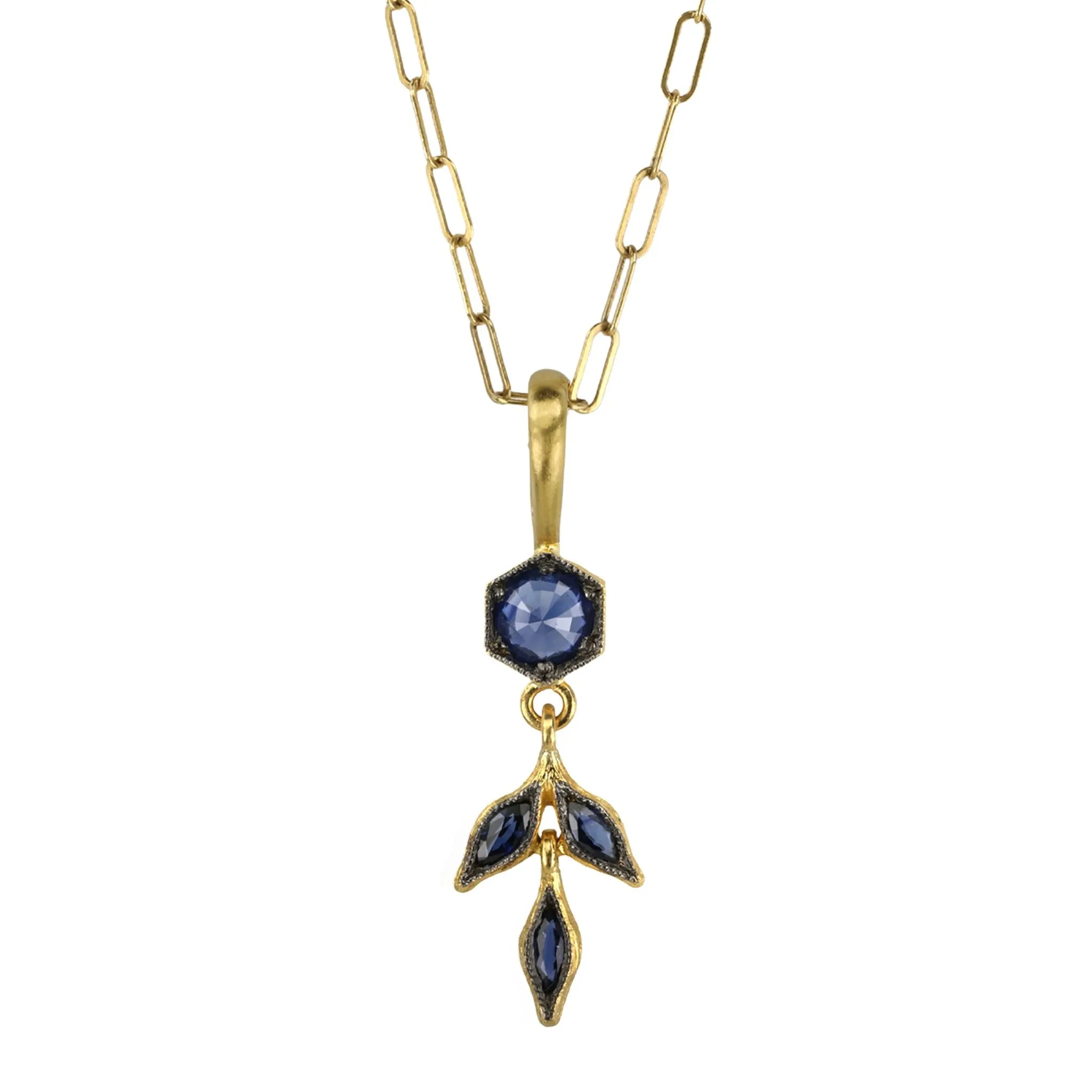 22K Gold Blue Sapphire Marquise "Wheat" Charm