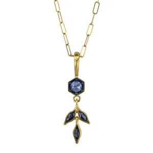 22K Gold Blue Sapphire Marquise "Wheat" Charm