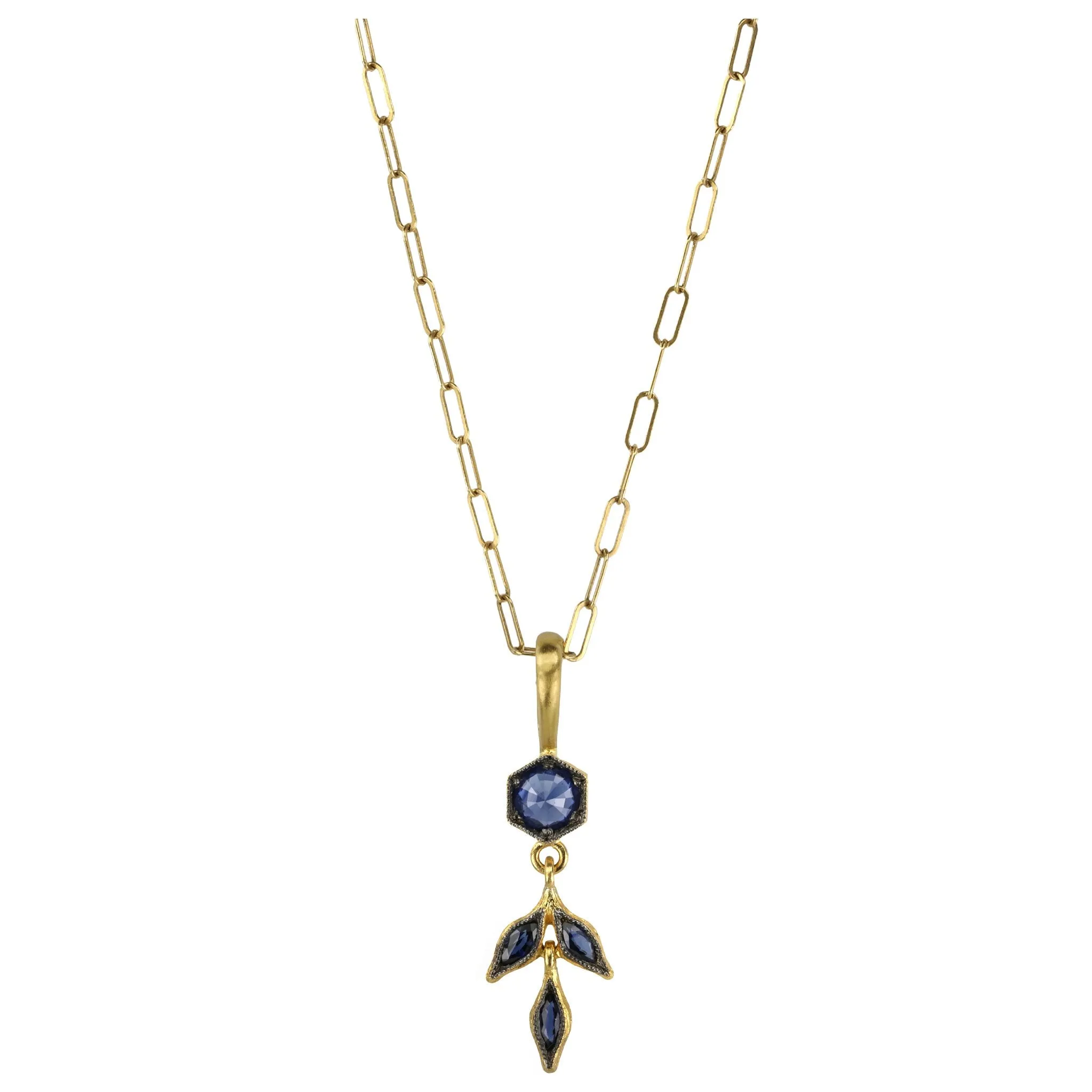 22K Gold Blue Sapphire Marquise "Wheat" Charm