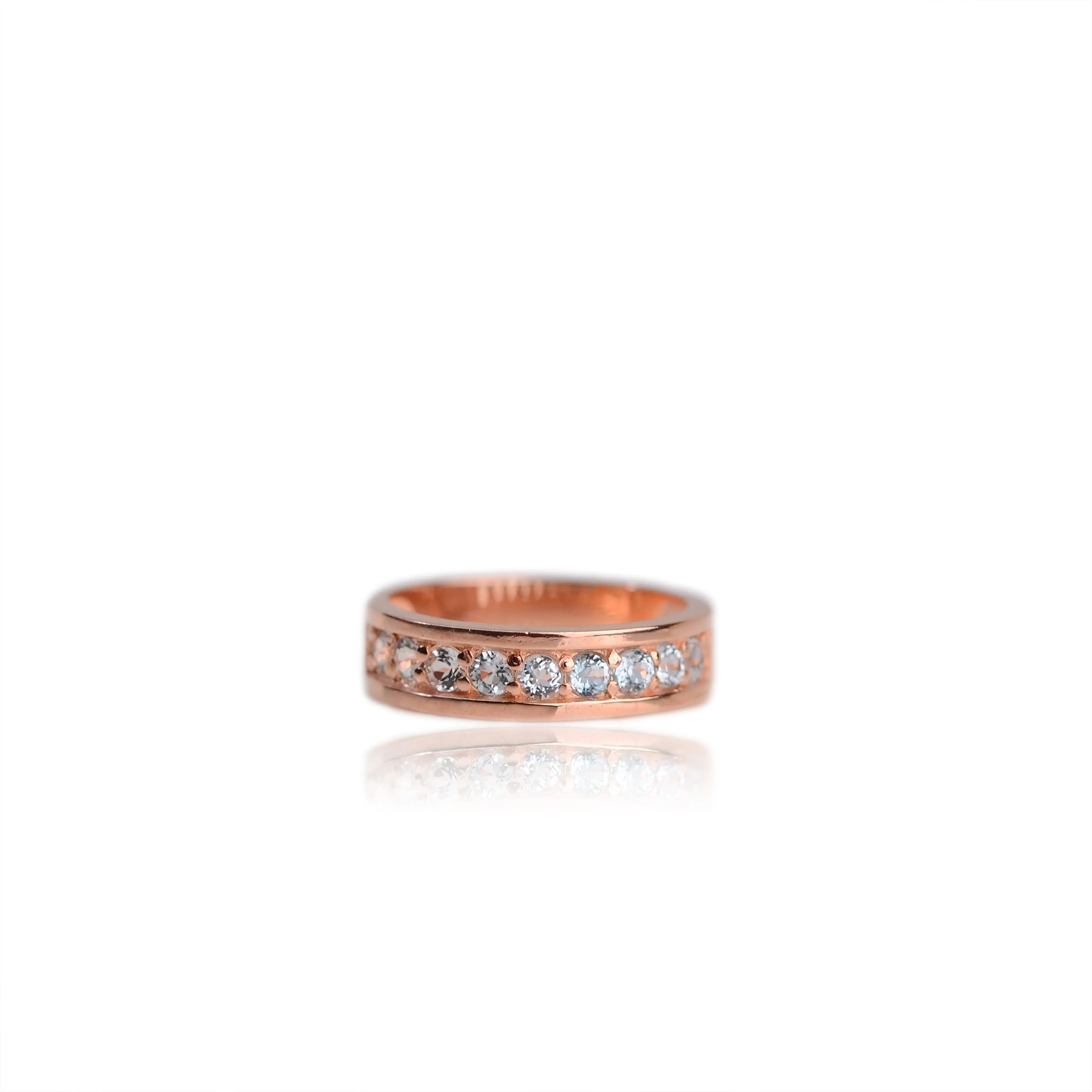 2.5 mm. Round Cut Sky Blue Brazilian Topaz Half Eternity Ring