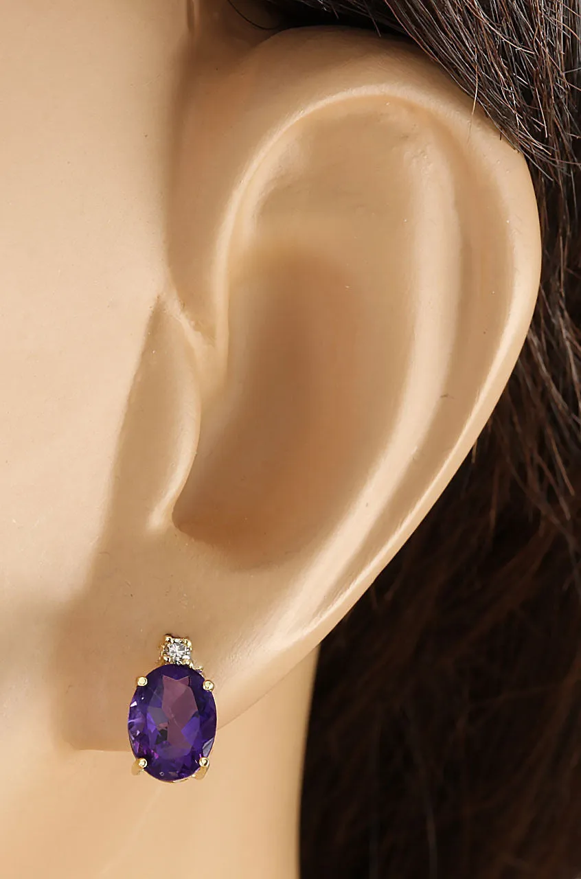 2.55 Carat Natural Amethyst 14K Yellow Gold Diamond Earrings