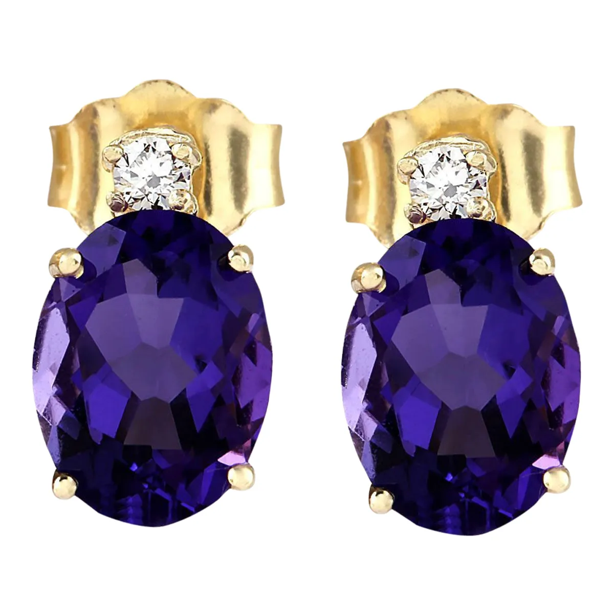 2.55 Carat Natural Amethyst 14K Yellow Gold Diamond Earrings