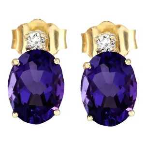 2.55 Carat Natural Amethyst 14K Yellow Gold Diamond Earrings