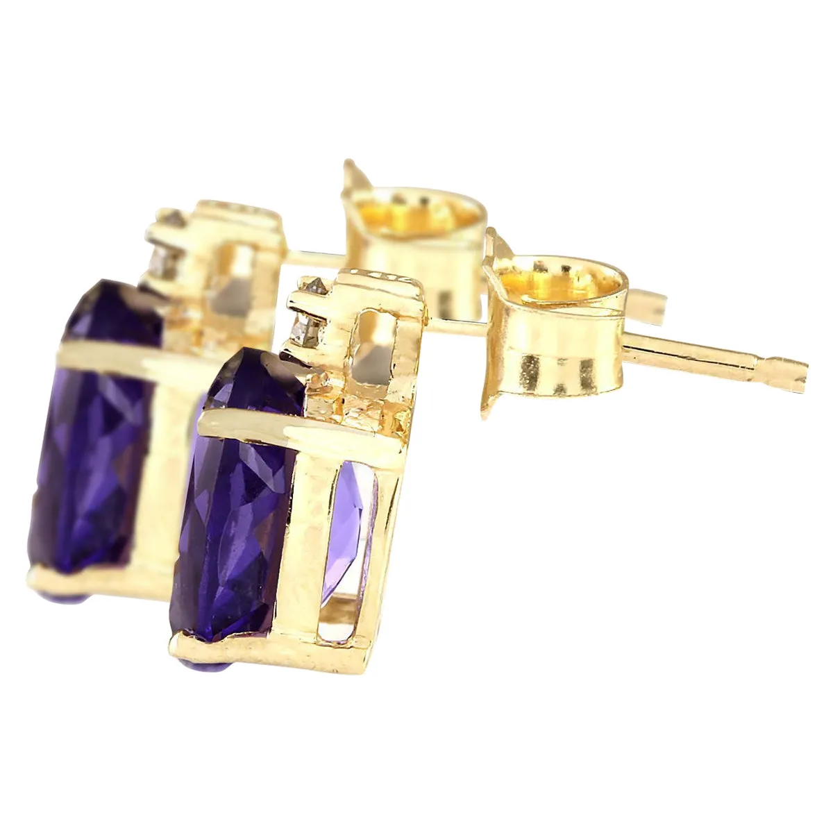 2.55 Carat Natural Amethyst 14K Yellow Gold Diamond Earrings