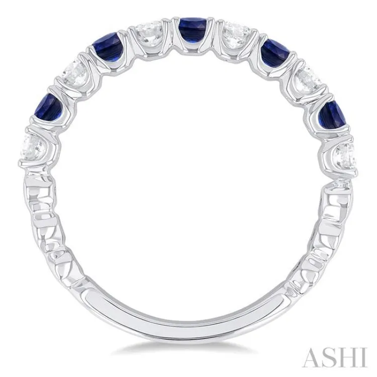 2.6 MM Sapphire and 3/8 ctw Round Cut Diamond Precious Wedding Band in 14K White Gold