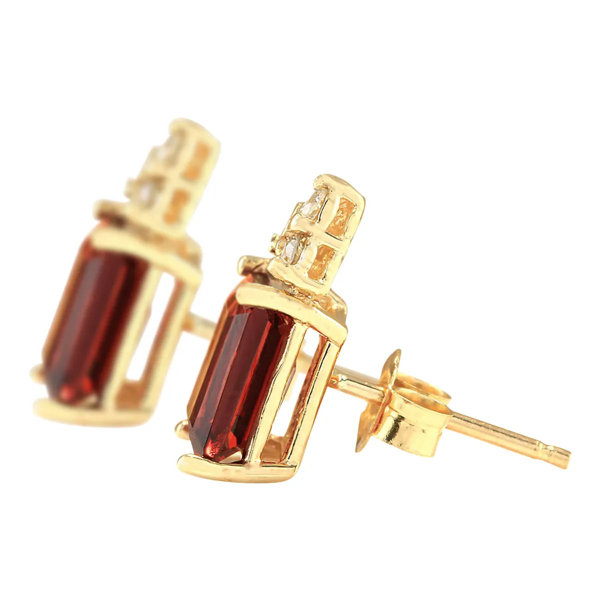 2.65 Carat Natural Garnet 14K Yellow Gold Diamond Earrings