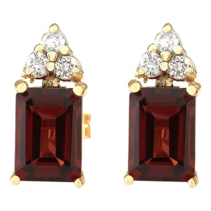 2.65 Carat Natural Garnet 14K Yellow Gold Diamond Earrings