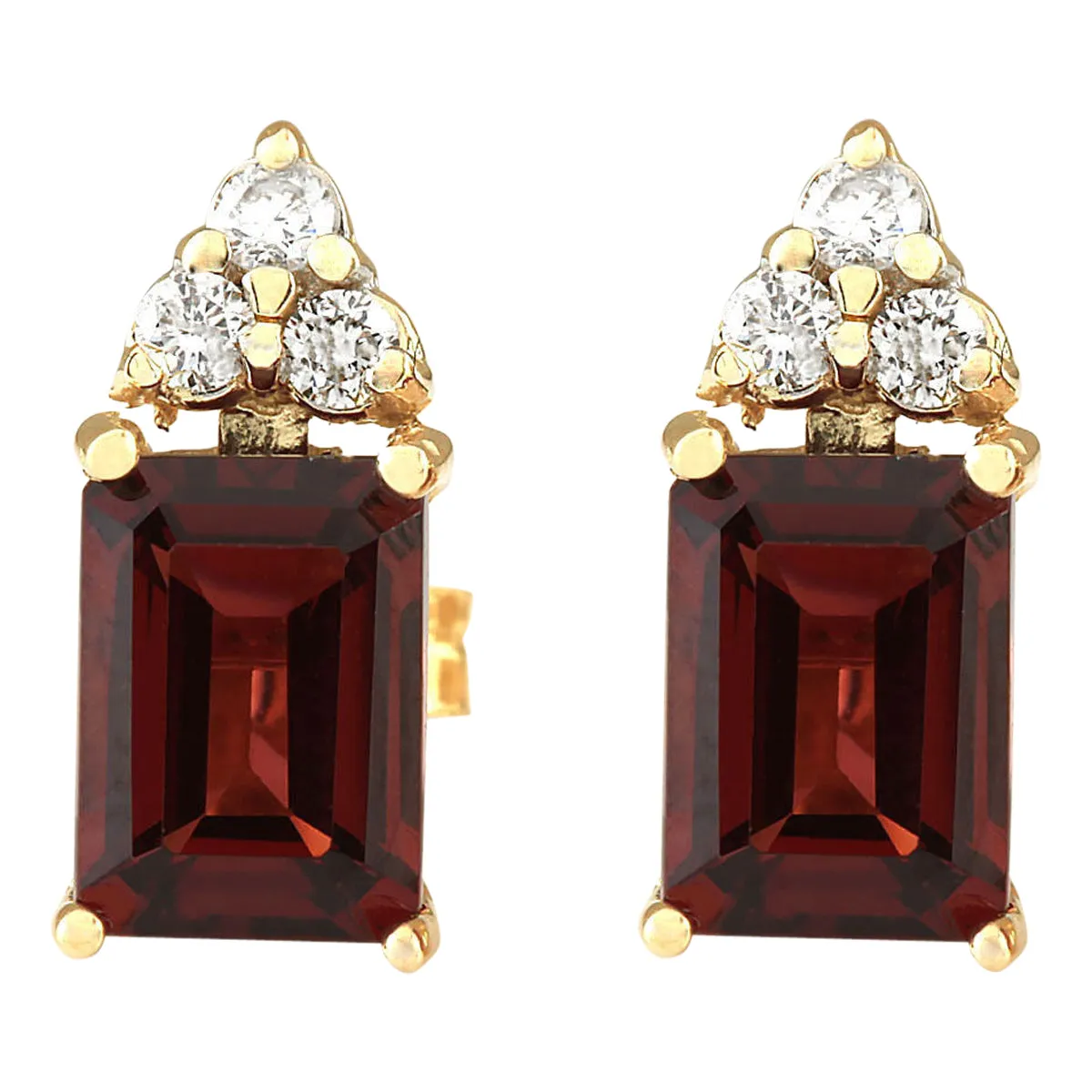 2.65 Carat Natural Garnet 14K Yellow Gold Diamond Earrings
