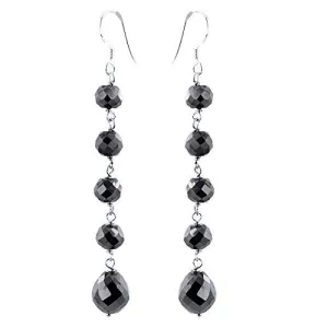 27.50 Cts Round and Drop Beads Black Diamonds Dangler Earrings, Amazing Shine & Great Look