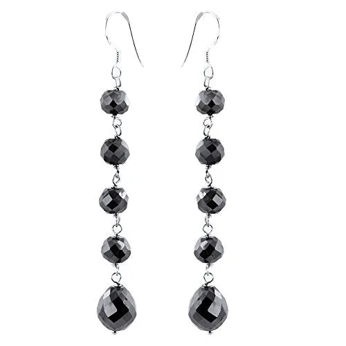27.50 Cts Round and Drop Beads Black Diamonds Dangler Earrings, Amazing Shine & Great Look