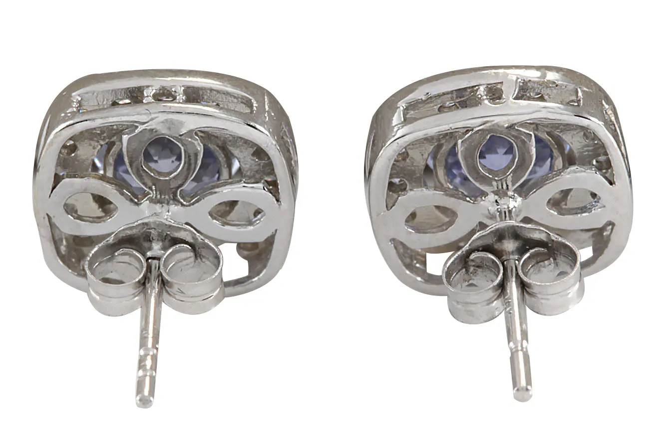 2.97 Carat Natural Tanzanite 14K White Gold Diamond Earrings