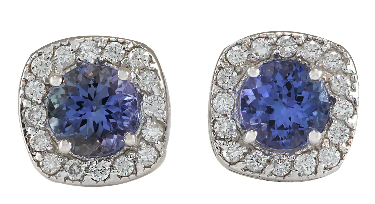 2.97 Carat Natural Tanzanite 14K White Gold Diamond Earrings