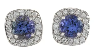 2.97 Carat Natural Tanzanite 14K White Gold Diamond Earrings