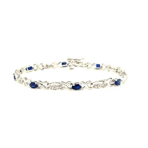 3.25 Carat Natural Sapphire and Diamond Bracelet G SI 14K White Gold 7''