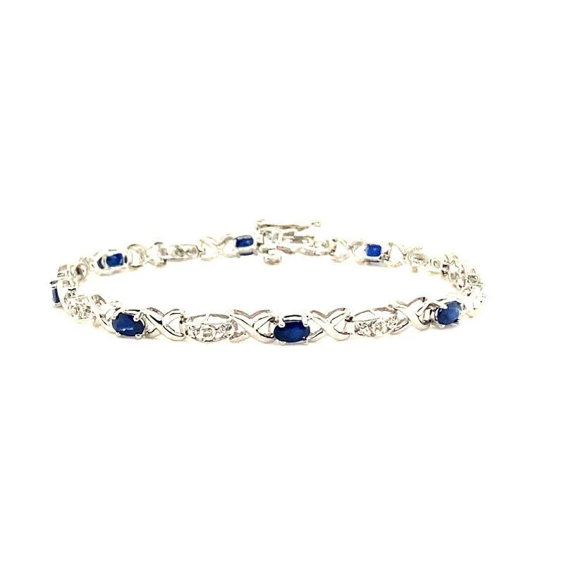 3.25 Carat Natural Sapphire and Diamond Bracelet G SI 14K White Gold 7''