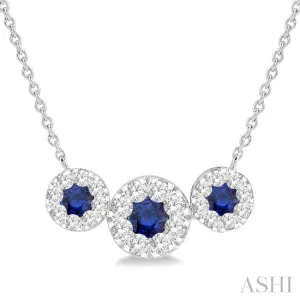 3.8 MM & 3 MM Sapphire and 5/8 ctw Round Cut Diamond Past Present & Future Precious Necklace in 14K White Gold
