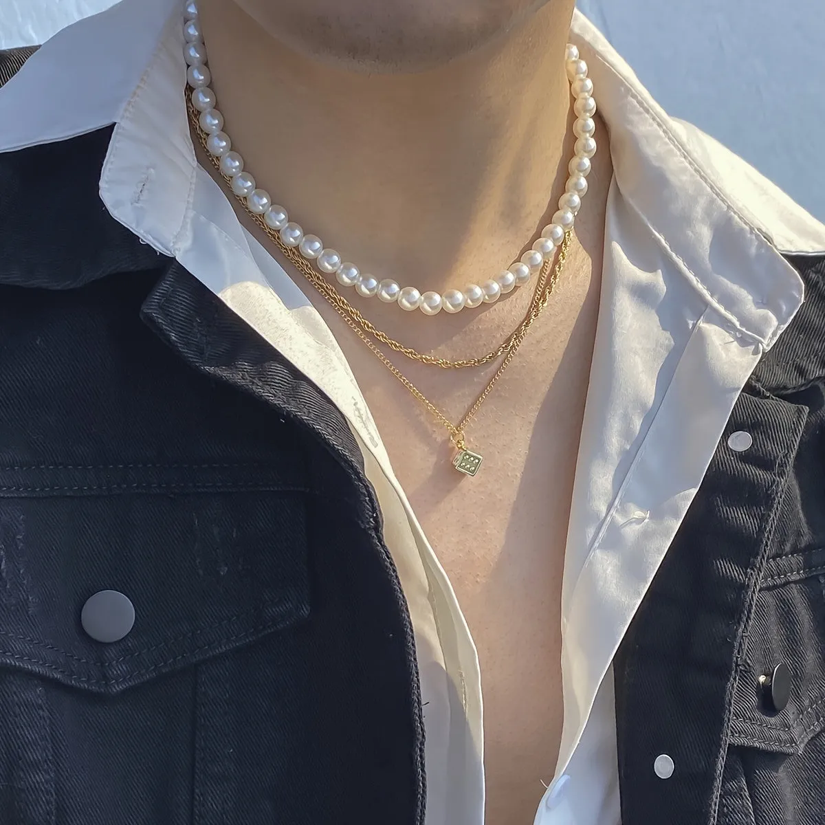 3pcs Dripping Oil Dice Pearl Necklaces Set
