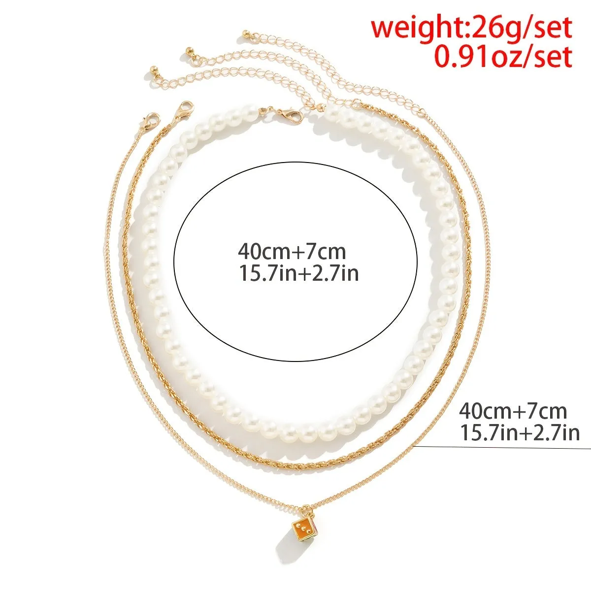 3pcs Dripping Oil Dice Pearl Necklaces Set