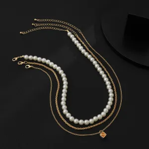 3pcs Dripping Oil Dice Pearl Necklaces Set
