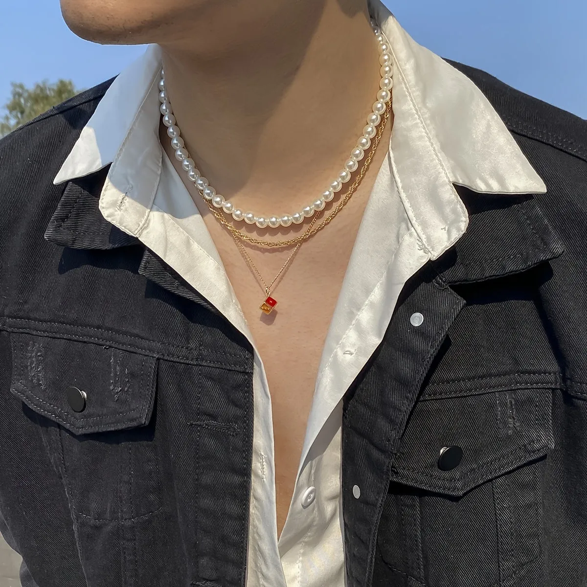 3pcs Dripping Oil Dice Pearl Necklaces Set