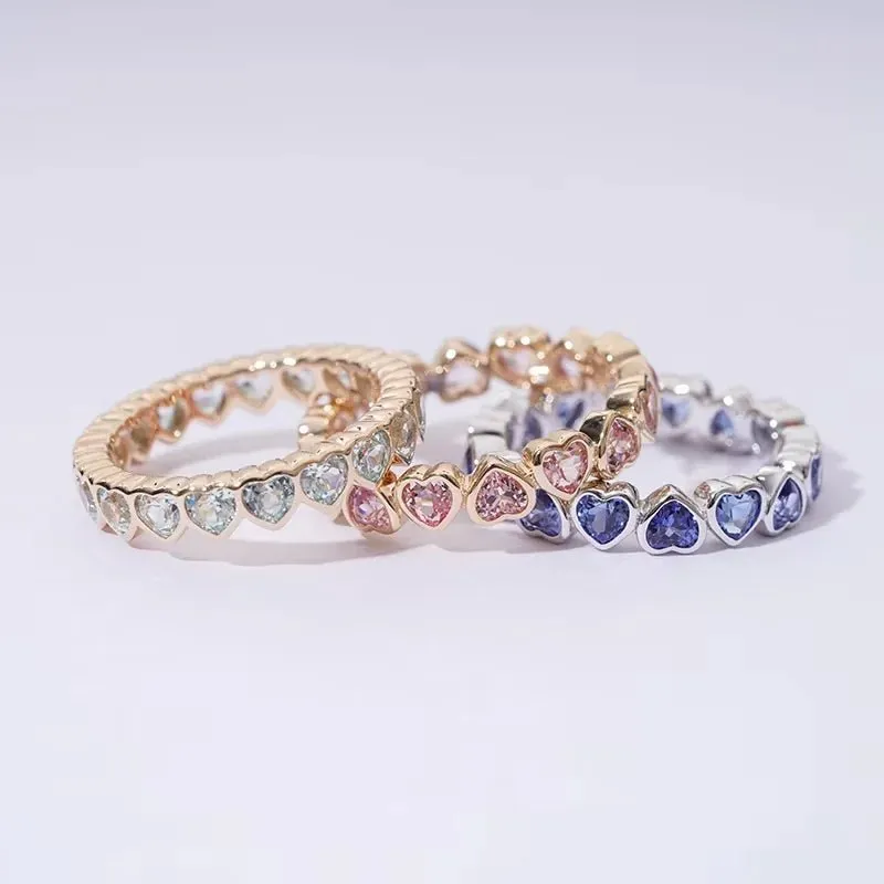 3X3mm Heart moissanite ring Pink sapphire 10K Rose Gold  For Women Jewelry