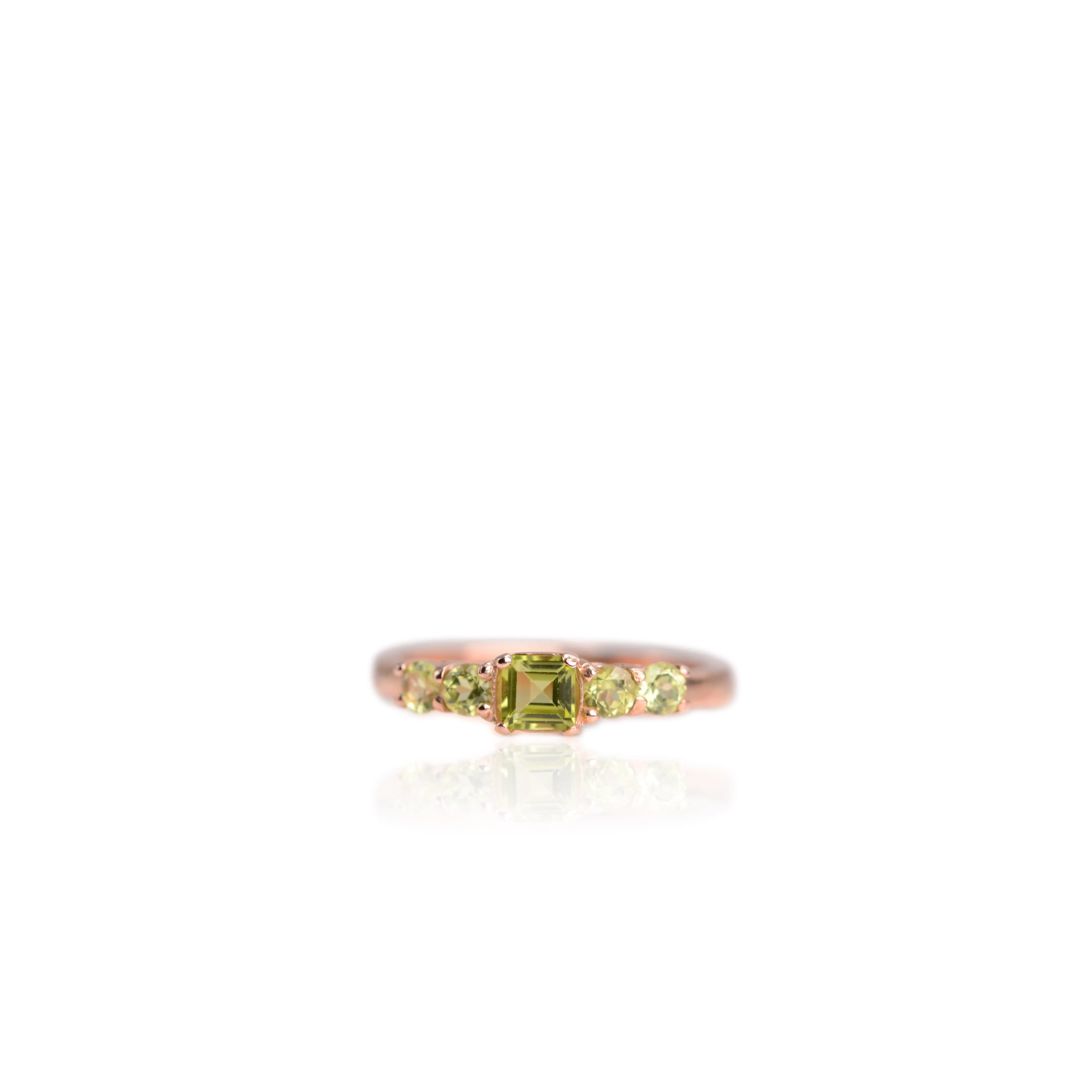 4 mm. Square Cut Green Pakistani Peridot Cluster Ring